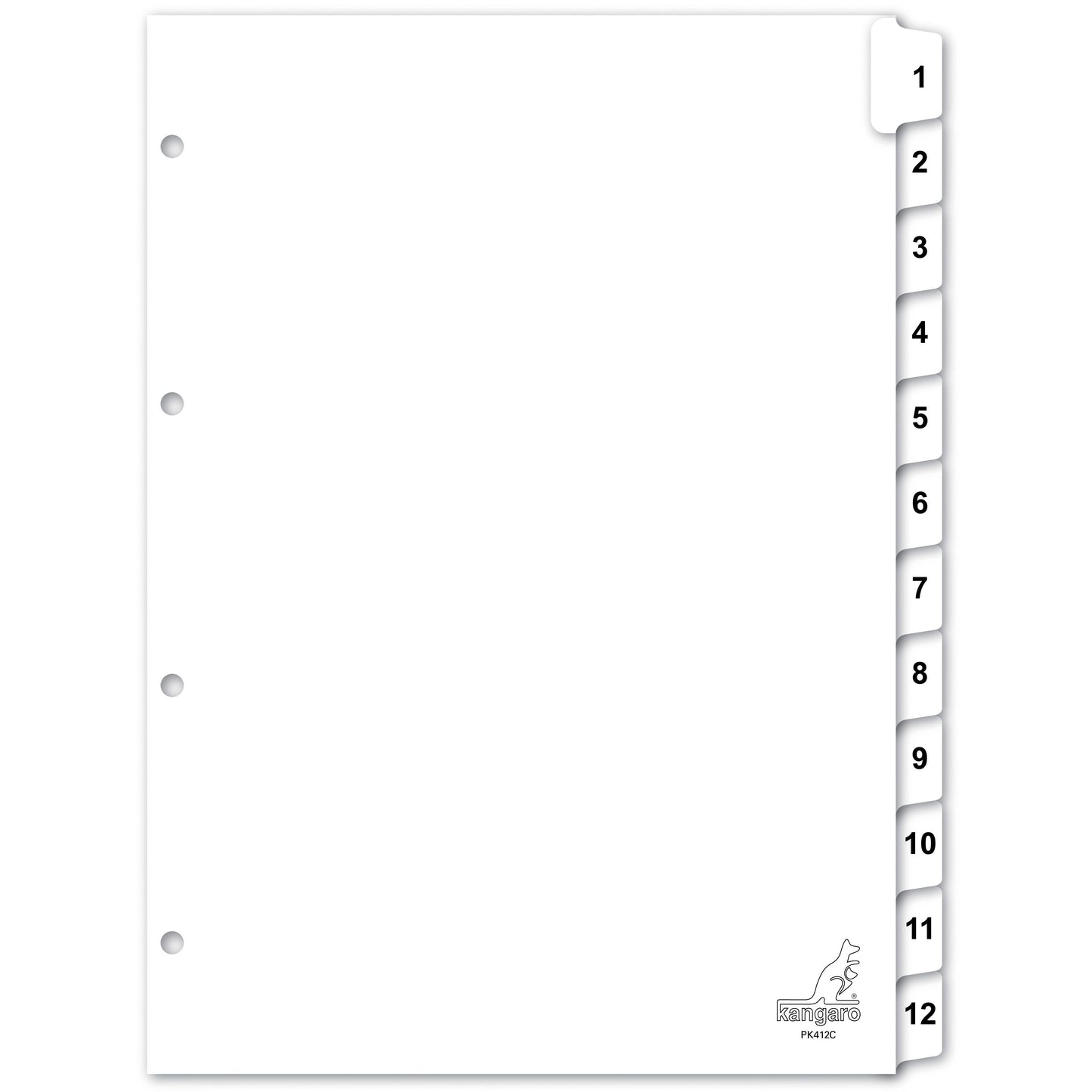 Kangaro - Tabs 4-Loch PK412C 1-12 nummerierter weißer Karton | 18 Stück