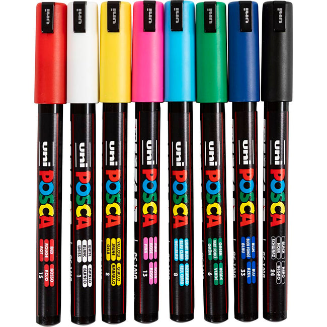Posca - Uni-Farbmarker PC-1MR, 0,7 mm, Karton mit 8 Stück in verschiedenen Grundfarben