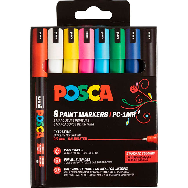 Posca - Uni-Farbmarker PC-1MR, 0,7 mm, Karton mit 8 Stück in verschiedenen Grundfarben