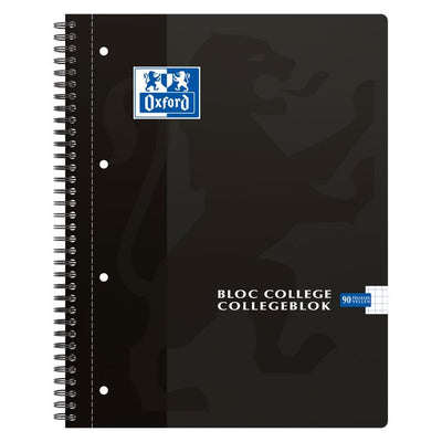 Oxford - Vorlesungsblock A4+ Raute 5x5mm 4-Loch 180 Seiten 80gr schwarz | 5 Stück