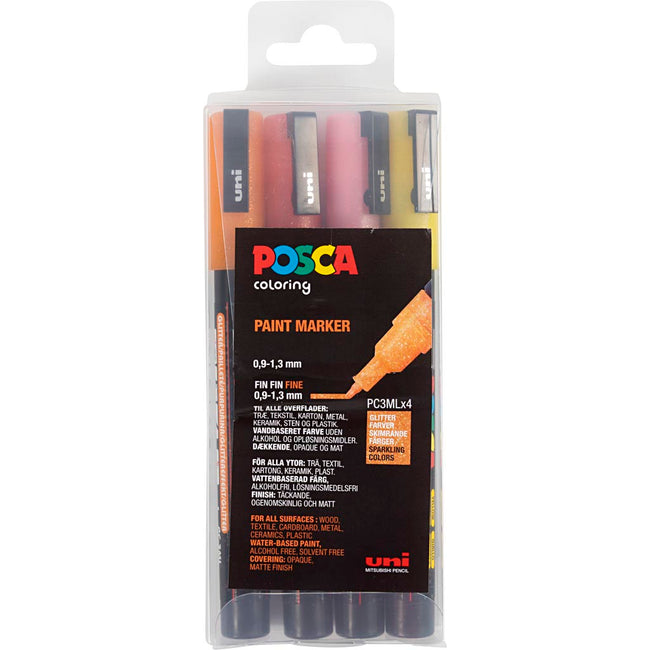 Posca - Paintmarker Uni PC feiner Glitzer warm sortiertes Set mit 4 Stück