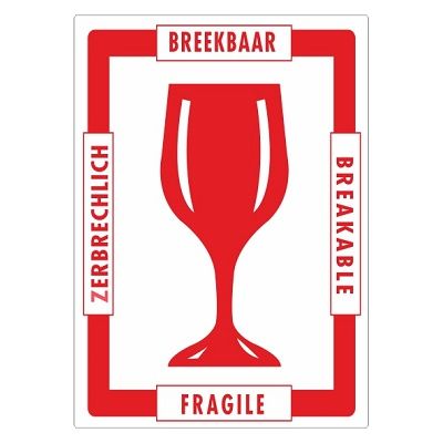 Klika -  Etiket wit/rood 70x110mm Breekbaar glas