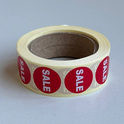 Klika -  Etiket rood/wit 20mm SALE 500/rol