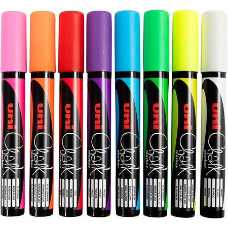 Uni-Ball - Kreidemarker, Rundspitze 1,8 2,5 mm, Karton mit 8 Stück, sortiert