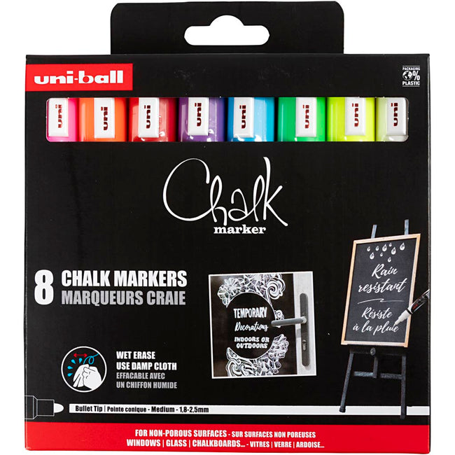 Uni-Ball - Kreidemarker, Rundspitze 1,8 2,5 mm, Karton mit 8 Stück, sortiert