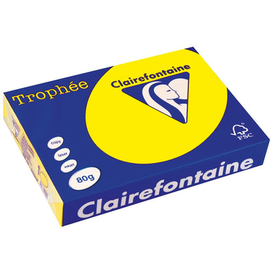 Clairefontaine - Trophée Intens, farbiges Papier, A4, 80 g, 500 Blatt, fluoreszierendes Gelb