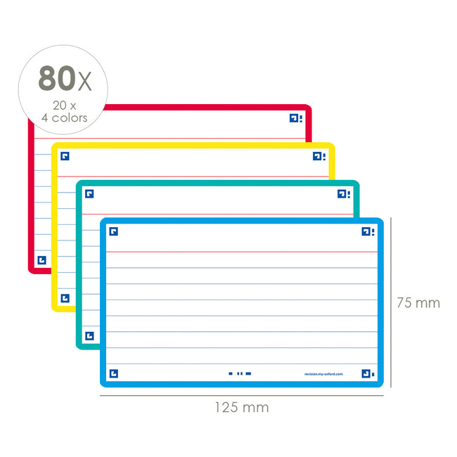 Oxford -  Flashcard oxf 2.0 75x125mm 80vel 250gr lijn ass