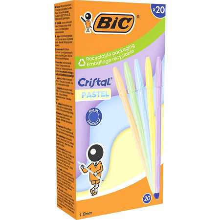 BIC -  balpen Cristal Medium pastel, doos van 20 stuks, assorti