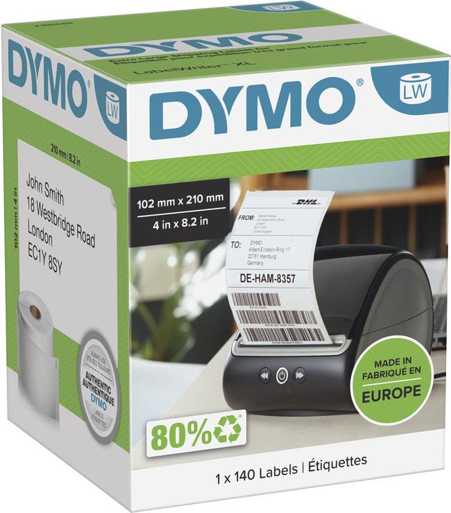 Dymo -  etiketten LabelWriter ft 102 x 210 mm (DHL), wit, 140 etiketten