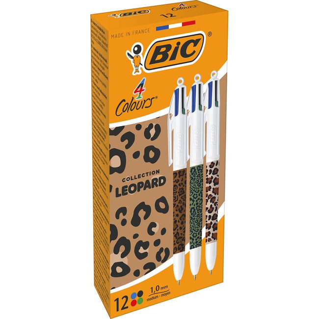 BIC -  4-kleurenbalpen Leopard, doos van 12 stuks, assorti