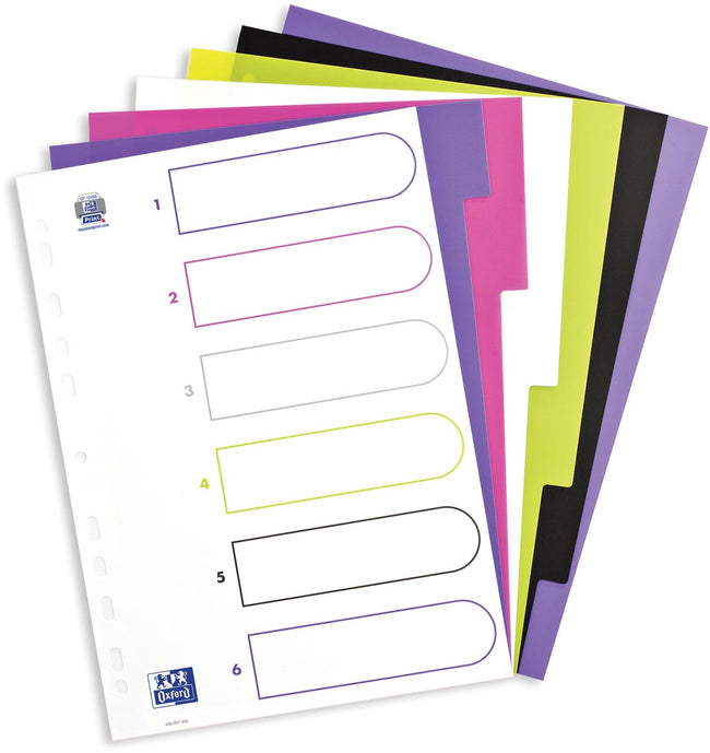 Oxford -   MyColour tabbladen, formaat A4, uit gekleurde PP, 11-gaatsperforatie, 6 tabs