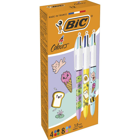 BIC -  4-kleurenbalpen Kawai, doos van 12 stuks, assorti