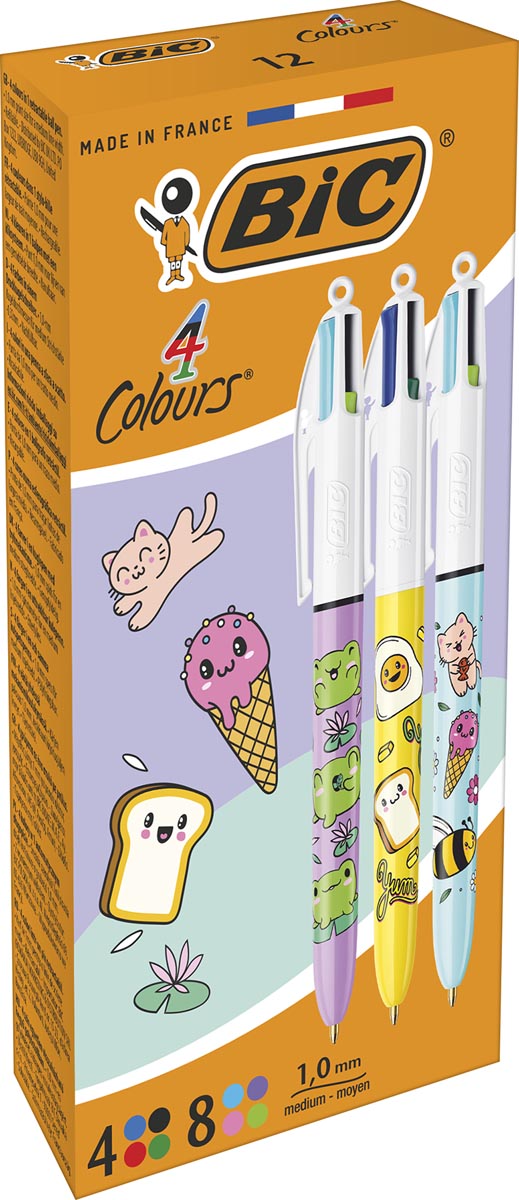 BIC -  4-kleurenbalpen Kawai, doos van 12 stuks, assorti