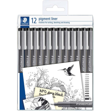 Staedtler - Fineliner Pigment 308 schwarz, Set mit 12 Breiten