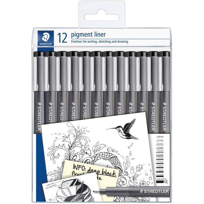 Staedtler - Fineliner Pigment 308 schwarz, Set mit 12 Breiten