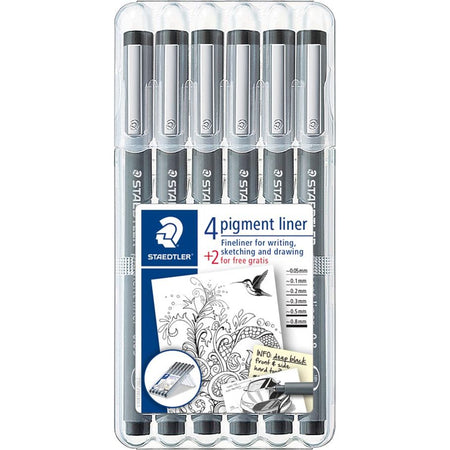 Staedtler - Fineliner Pigment 308 schwarz Set 4+2 gratis