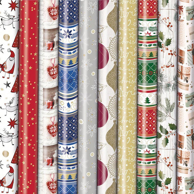 Klika -  Geschenkpapier Kerst Präsenta, 70 cm x 2 m, geassorteerde kleuren