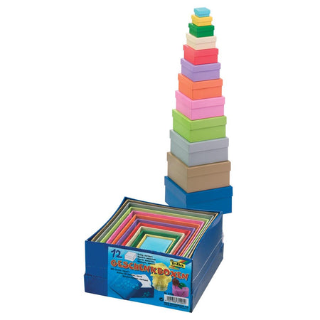 Folia – Geschenkboxen quadratisch, größter Fuß: 14,5 x 7,5 cm (L x H), kleinster Fuß: 3,5 x 2 cm (L x H)