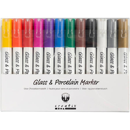 Creativ Company – Glas-Porzellan-Marker 1–2 mm, Set mit 12 Farben