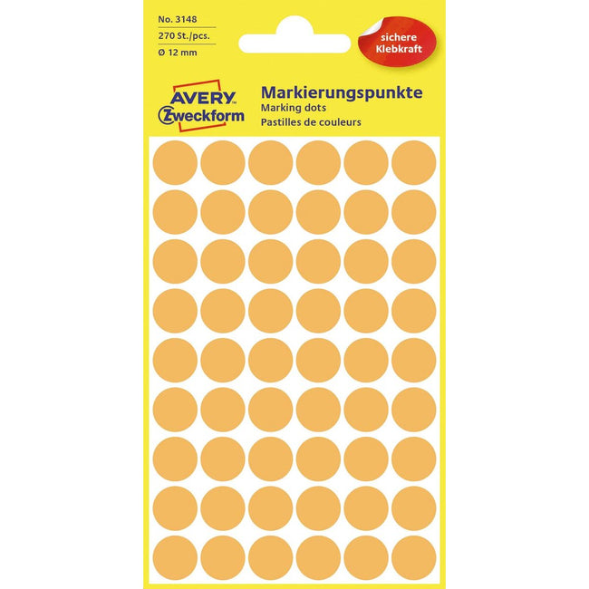 Avery Zweckform - Etiketten Zweckform 3148 rund 12mm hellorange 270 Stück