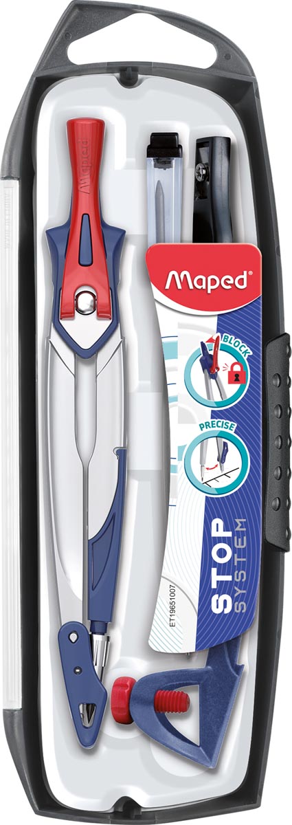 Maped -  passer Stop System 5-delige passerdoos: 1 passer Stop System, 1 universeel inzetstuk, 1 mineslij...