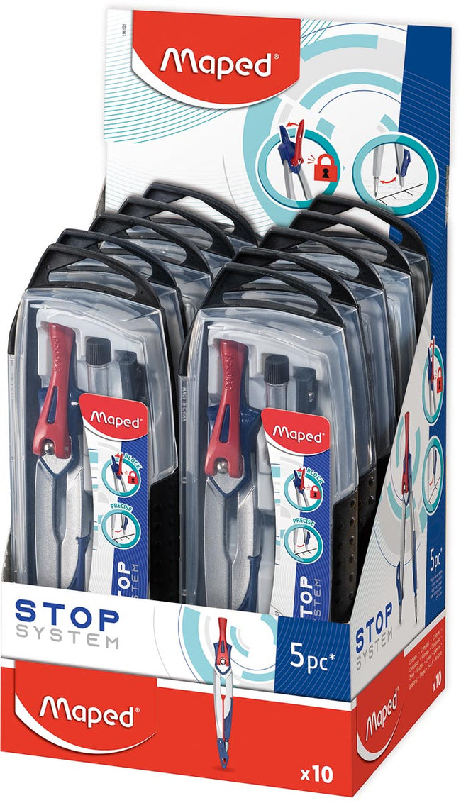 Maped -  passer Stop System 5-delige passerdoos: 1 passer Stop System, 1 universeel inzetstuk, 1 mineslij... (afbeelding 2)