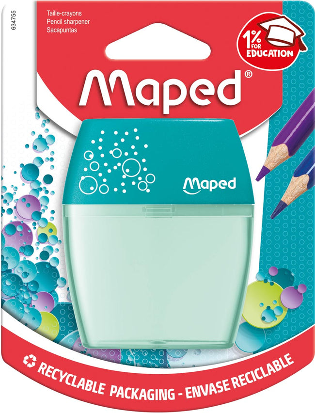 Maped -  potloodslijper Shaker, 2 gaats, geassorteerde kleuren, blister van 1 stuk