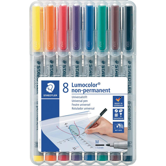 Staedtler - Lumocolor 315, OHP-Marker, nicht permanent, 1,0 mm, Schachtel mit 8 Stück in verschiedenen Farben