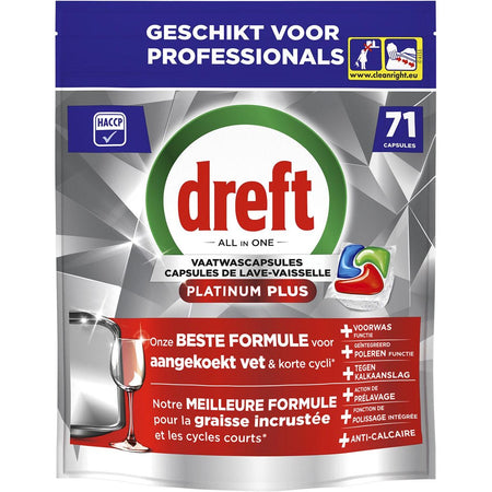 Dreft -  Pro Platinum Plus vaatwastabletten, Regular, pak van 71 capsules