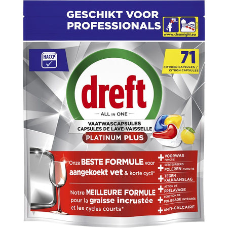 Dreft -  Pro Platinum Plus vaatwastabletten, Lemon, pak van 71 capsules
