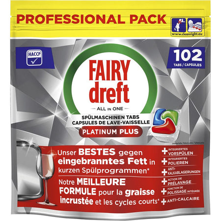 Dreft -  Pro Platinum Plus vaatwastabletten, Regular, pak van 102 capsules