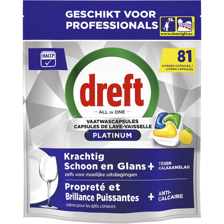 Dreft -  Pro Platinum vaatwastabletten, Lemon, pak van 81 capsules