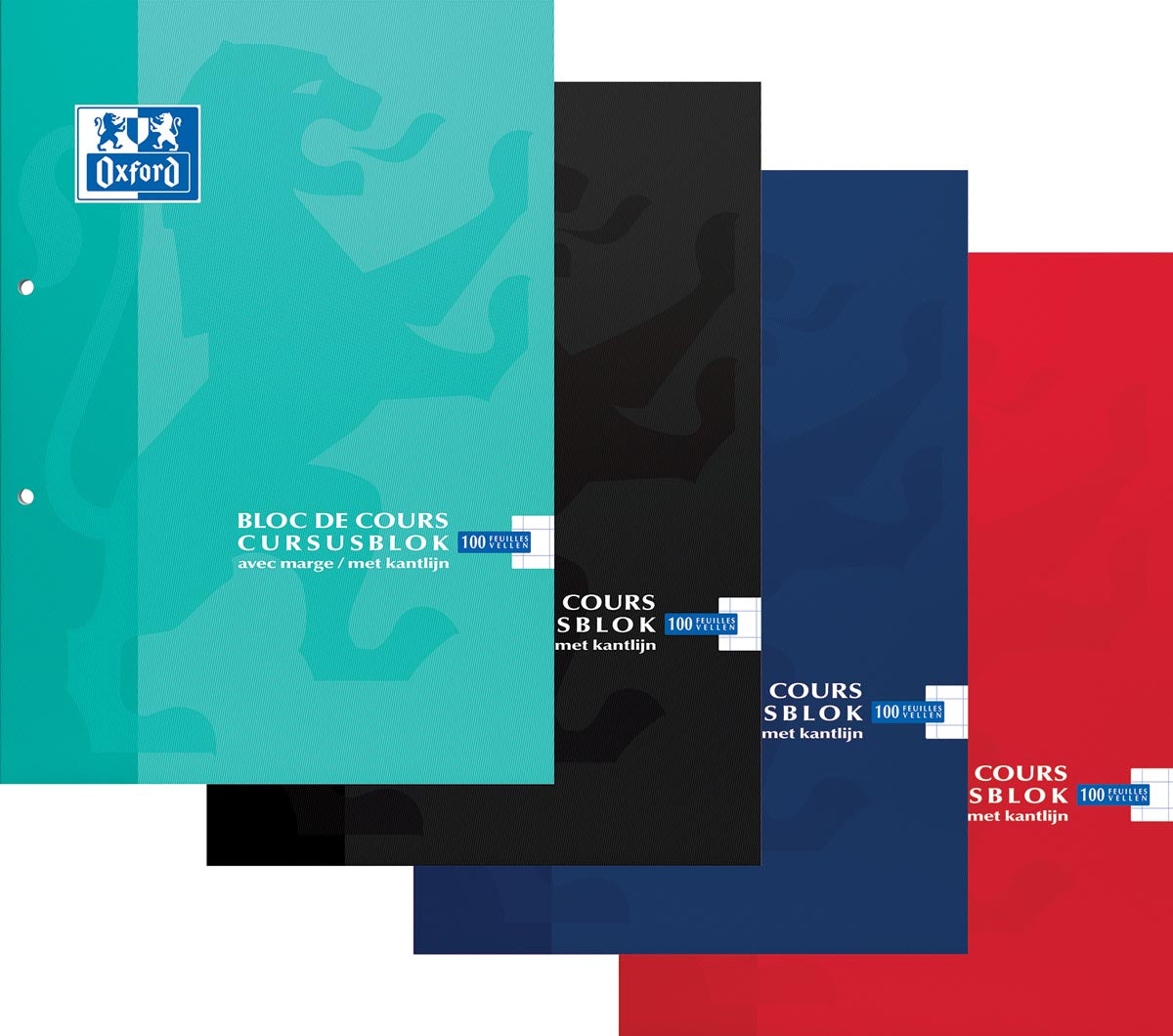 Oxford – SCHOOL-Kursblock, verschiedene Farben, ft A4, 100 Blatt, kariert 10 mm