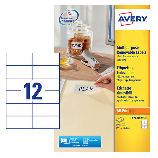 Avery -  Etiket  l4743rev-25 99.1x42.3mm wit 300st | 5 stuks