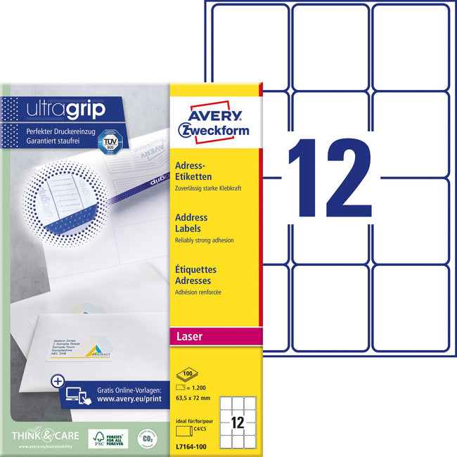 Avery -  Etiket  l7164 63.5x72mm wit 1200st