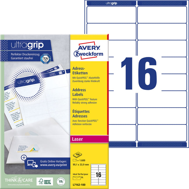 Avery -  Etiket  l7162-100 99.1x33.9mm wit 1600st
