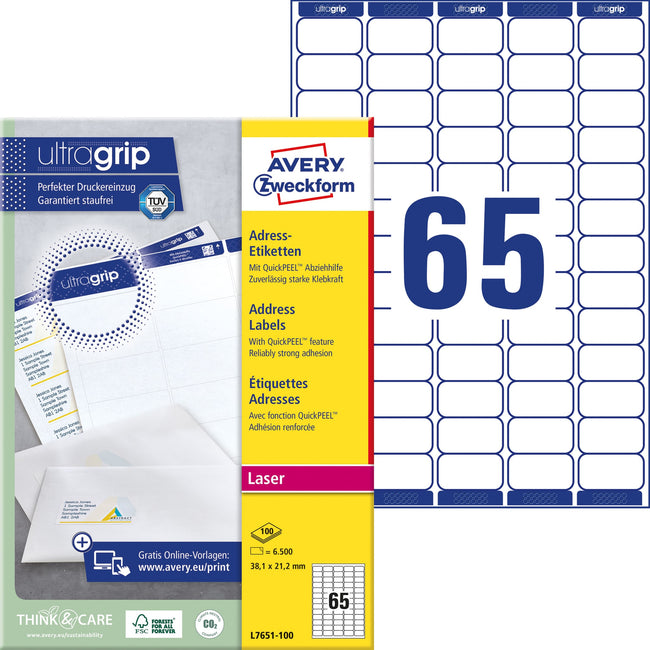 Avery -  Etiket  l7651 38.1x21.2mm wit 6500st