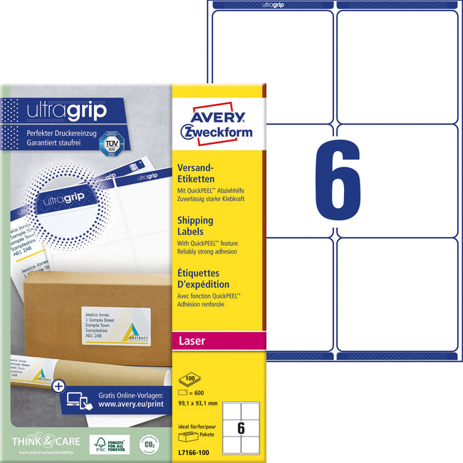 Avery -  Etiket  l7166-100 99.1x93.1mm 600st wit | 5 stuks