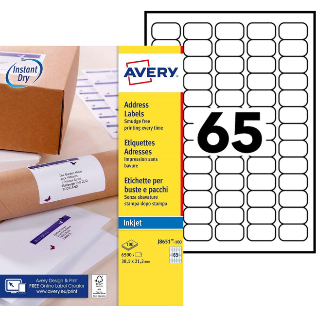 Avery -  Etiket  j8651-100 38.1x21.2mm wit 6500st | 5 stuks