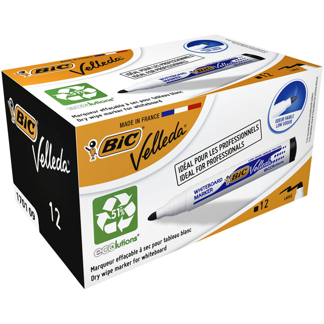 BIC -  Whiteboardmarker  1701 rond l zwart | 12 stuks