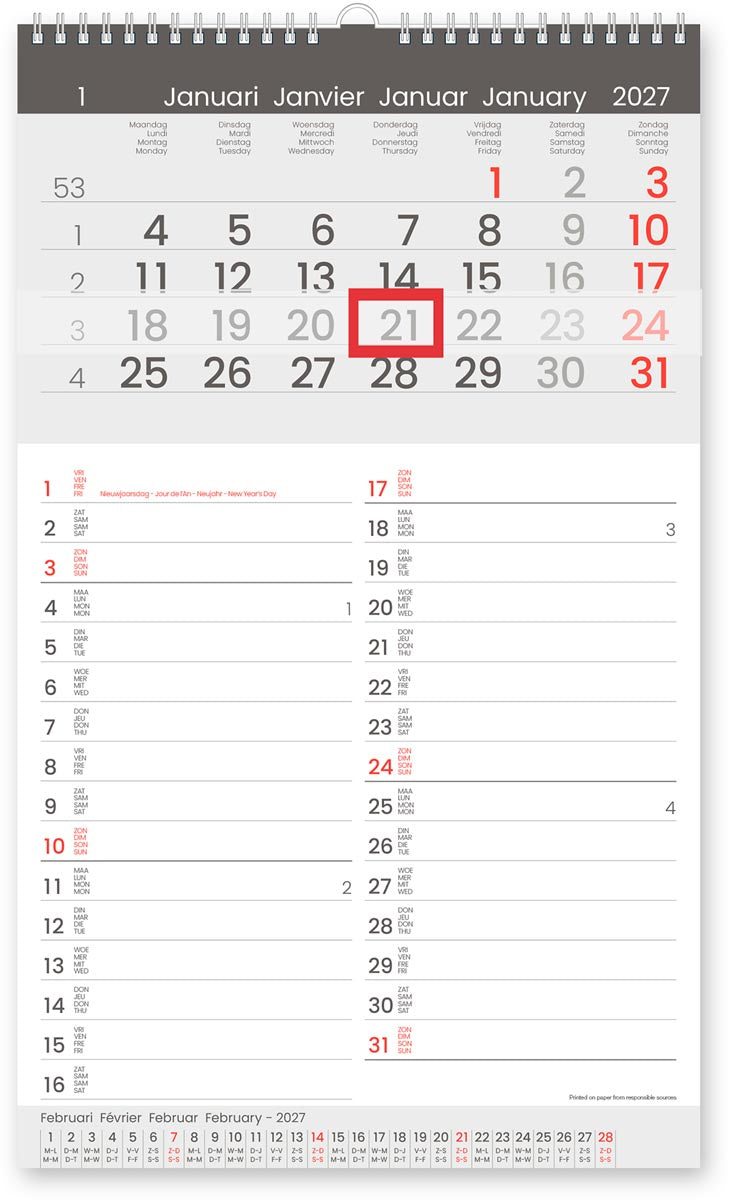 Weiße Box - Monatskalender Memo-Manager, viersprachig, 2026