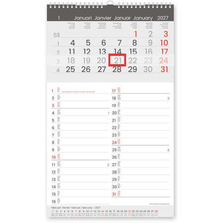 Weiße Box - Monatskalender Memo-Manager, viersprachig, 2026