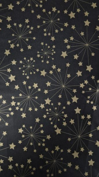 Seidenpapier aus Seide, 50 x 75 cm, 22 g, 100 Blatt, schwarz mit goldenen Sternen