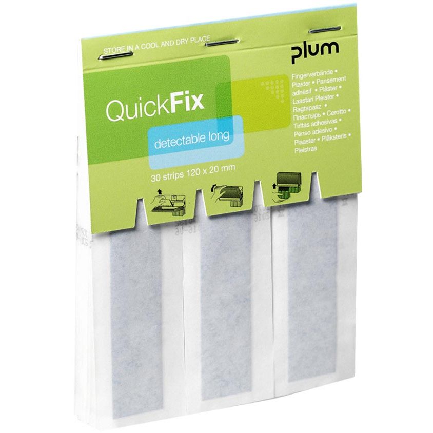 Plum - QuickFix-Nachfüllung für Pflasterspender, 30 detektierbare blaue Pflaster, extra lang