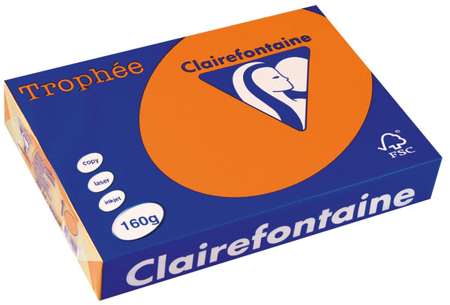 Clairefontaine -  Trophée Intens, gekleurd papier, A4, 160 g, 250 vel, feloranje
