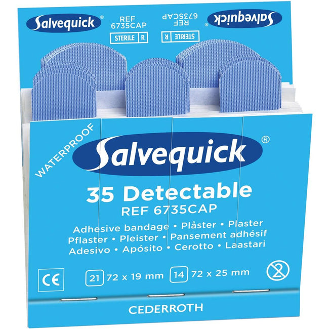 Salvequick - Nachfüllung für Pflasterspender, 35 blaue Pflaster pro Nachfüllung, Packung mit 6 Nachfüllungen
