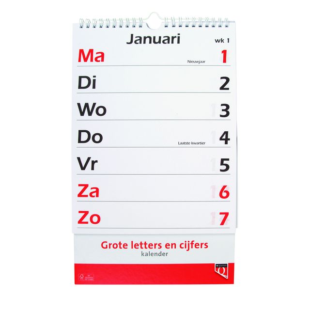 Quantore - Kalender 2026 mit großen Buchstaben und Zahlen