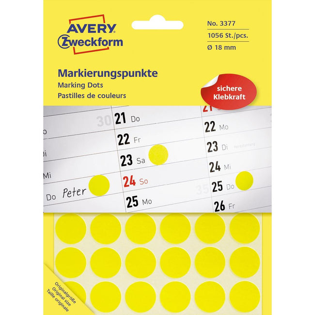 Avery Zweckform - Runde Etiketten Durchmesser 18 mm, gelb, 1.056 Stück