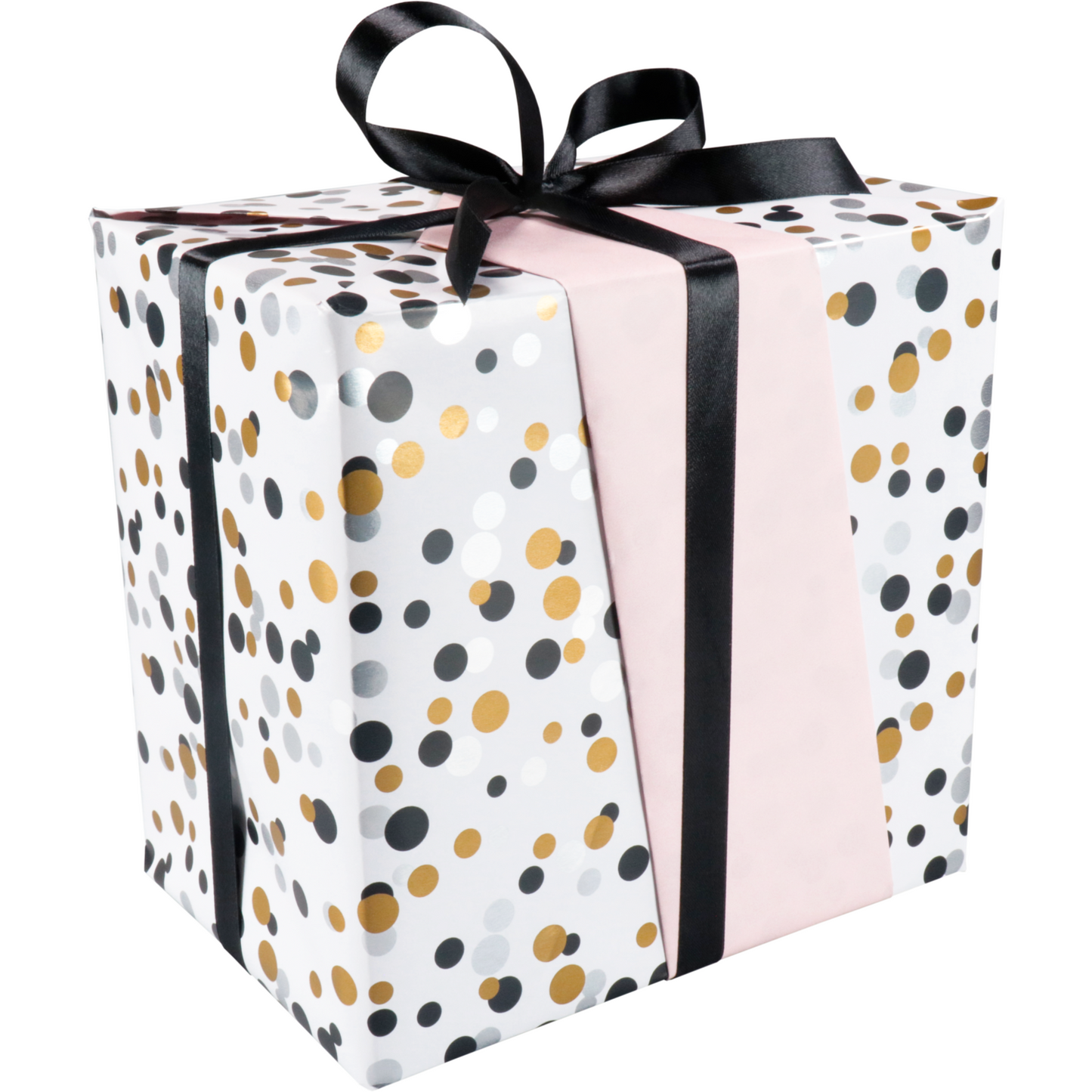 Klika - Geschenkpapier | 50cm | 200m | 80gr/m² | Konfetti | silber/gold/schwarz