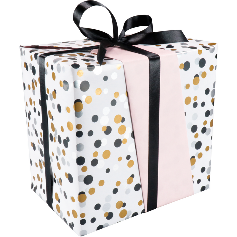 Klika - Geschenkpapier | 50cm | 200m | 80gr/m² | Konfetti | silber/gold/schwarz